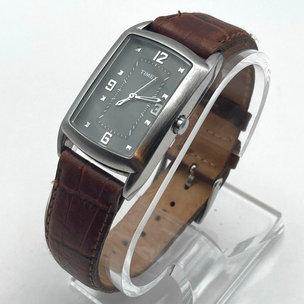 VTG Timex Unisex Tank Style Watch 25mm - Fresh Battery - Adjustable Leather